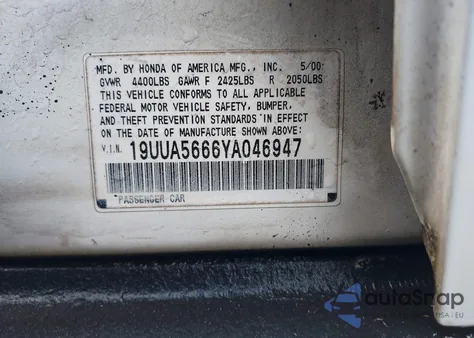 2000 Acura Tl 3.2 from USA, damaged, VIN 19UUA5666YA046947